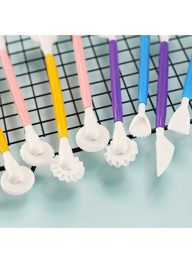 Cake Decorating Kit with Color Coded Tools Round Heart Leaf Star Cutters and Textured Roller - Image 4